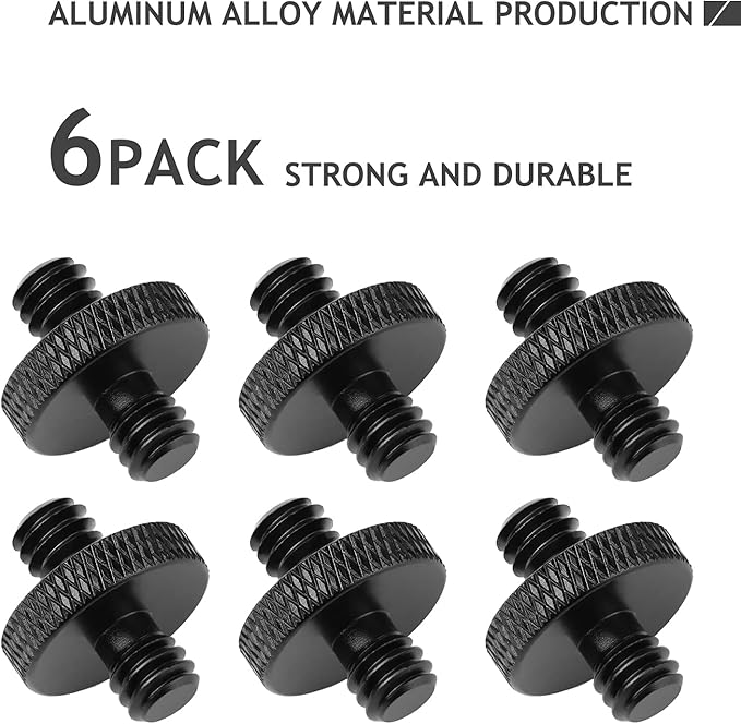 6 Pack 1/4" Male to 1/4" Male Threaded Tripod Screw Adapter Double Sided Standard Mounting Thread Converter for Camera Cage Mount