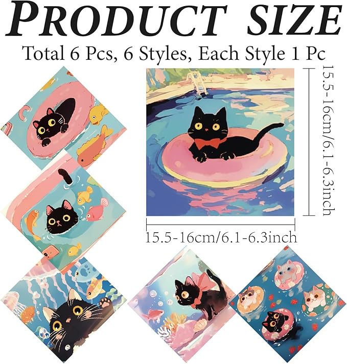 CREATCABIN 6 Packs Cute Cat Glasses Cleaning Cloth Microfiber Cloth Soft Multi-Color Sunglasses Cleaner Cloths Reusable Thicken Wipes Cloths for Eyeglasses Camera Cell Phone Lens Screens 6 x 6 Inch
