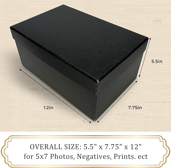 Golden State Art, Archival Photos Storage Boxes, 5x7x12 Acid-Free Preservation Box, Holds Up to 1100 of 5x7 Pictures, 4x6 Photo Container for Storing Artwork Pictures Prints Negatives Films (Black)