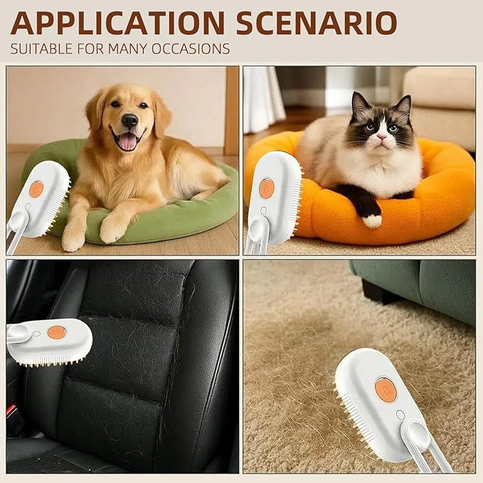 4 in 1 Cat Steam Brush for Shedding, Rechargeable Steam Pet Brush for Dog and Cat, Anti-Static, Massage, Cleaning, Shedding & Combing All In One!(Brown)
