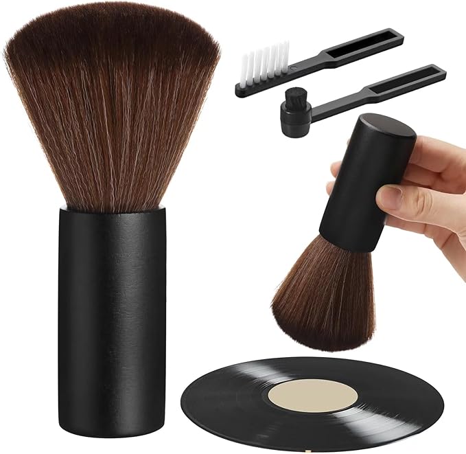 3 Pcs Vinyl Record Cleaning Brush Wooden Anti Static Dust Record Vinyl Cleaner Kit Player Accessories Gift for Music Lovers(Black)
