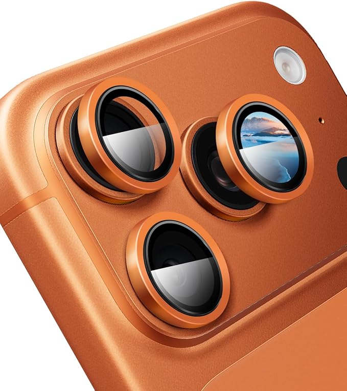 Compatible with iPhone 17 Pro Max/17 Pro Camera Lens Protector-1:1 Invisible Fit,Ultra Clarity,Military-Grade 10H+ Aerospace Glass,Anti-Scratch & Easy Installation-Cosmic Orange