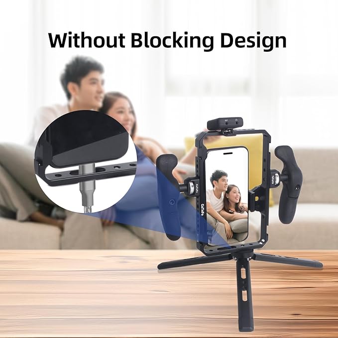 Universal Phone Cage, Aluminum Smartphone Video Cage Grip with Cold Shoe & 1/4 Inch Thread Mount for Videomaker, Filmmaker, TikToker and Youtuber-PC01