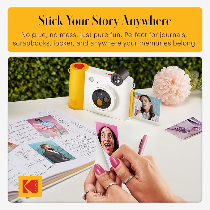 Kodak Smile+ 2-in-1 Digital Instant Print Camera & Wireless Bluetooth Photo Printer - 10MP, Special-Effect Rotating Lens, Zink 2x3” Sticky-Back Photos, Print via Fun App from Smart Devices - White
