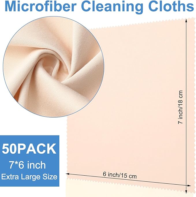 Frienda 50 Pcs Microfiber Cleaning Cloth for Glasses 6x7 Inch Lens Eyeglasses Cleaning Cloth Sunglasses Electronics Glasses Optical Cleaner Wipes Bulk for Camera Lens Eyeglass Screen(Light Color)