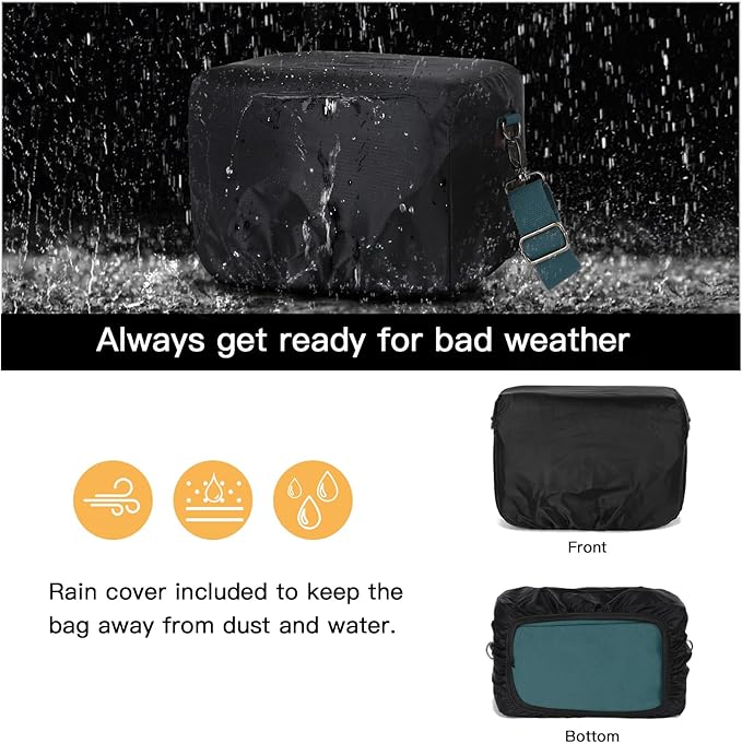 MOSISO Camera Case Crossbody Shoulder Messenger Bag, DSLR/SLR/Mirrorless Photography Vintage PU Leather Flap Gadget Bag with Rain Cover Compatible with Canon/Nikon/Sony Camera and Lens, Teal Green