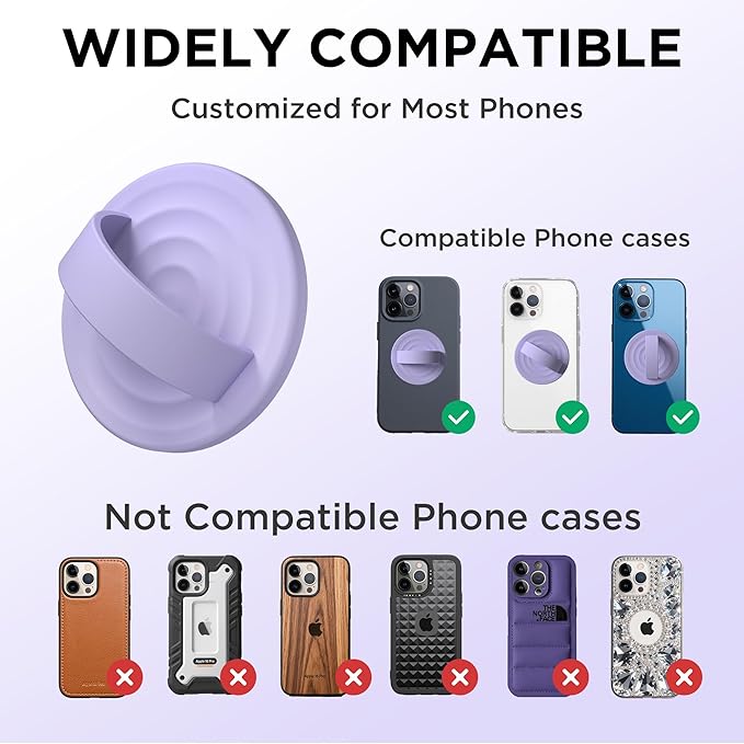 Magnetic Phone Grip Ring Holder, Liquid Silicone Magnet Cell Phone Grip Finger Loop, Compatible with Magsafe, Back of Phone for iPhone 17/16/15/14/13/12 Series, Lilac Purple