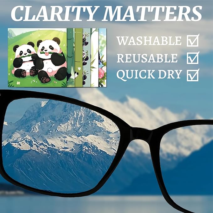 CREATCABIN 6 Packs Cute Panda Glasses Cleaning Cloth Microfiber Cloth Soft Multi-Color Cleaner Sunglasses Reusable Thicken Wipes Clothes for Eyeglasses Camera Cell Phone Lens Screens 6 x 6 Inch