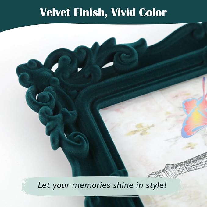 4x6 Picture Frame Green for Wall Tabletop, Vintage Baroque Decorative Photo Frame for Travel Snapshots Portraits Landscapes, Antique 6x4 Frame Gift for Birthday Mother's Day Wedding (Green)