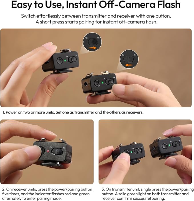 ULANZI LA10 Mini Flash Trigger for Sony, Canon, Nikon, Fujifilm, Olympus DSLR Cameras - 2.4G Wireless Flash Trigger Receiver & Transmitter, Off-Camera Flashes, Universal Hot Shoe, Multi-Light Setup
