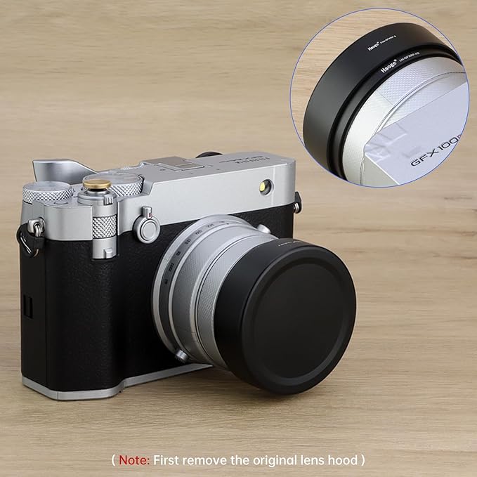Haoge Square Metal Lens Hood for Fujifilm GFX100RF Camera Accessories Bayonet Black LH-GFXRF-IIB+Cap-GFXRF-II
