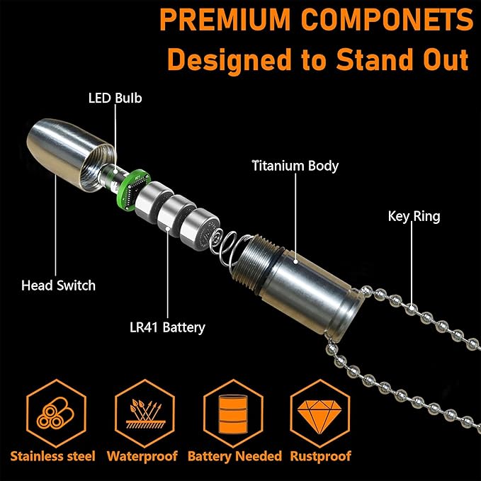 Super Tiny Mini Small Keychain Flashlight,Smallest Bright Long lifetime Key Ring Light Torch for EDC Emergency Dog Walking Sleeping Reading Gift for Student Kids or Parents(e1 stainless steel)