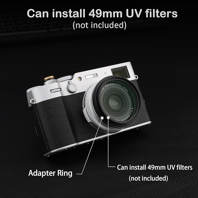 Haoge Lens Filter Adapter Ring for Fujifilm X100VI Fuji FinePix X100V Camera fit 49mm UV CPL ND Filter Lens Cap Replace Fujifilm AR-X100 Black