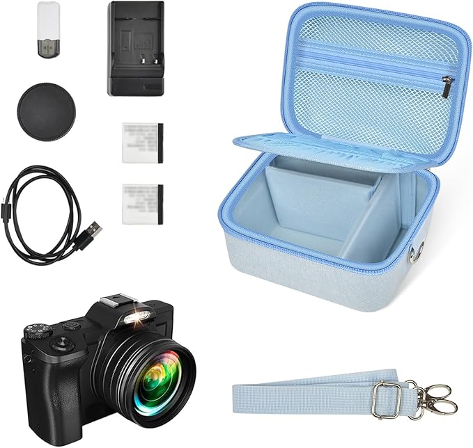 ANKHOH Vlogging Camera Case for Duluvulu/for Zostuic/for YIGLLO/for Gavonde/for Canon/for Kodak Pixpro Digital 4K 5K Camera Carrying Travel Bag for SD Cards, Accessories(Box Only)(Blue)