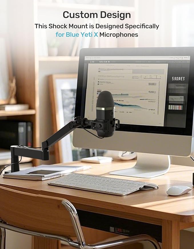 Custom Built for Blue Yeti X Shock Mount 2026 Upgrade Anti-Vibration Suspension Elastic Shock Mount Holder Clip Mics Stand with Screw Adapter Compatible with Yeti X Microphone