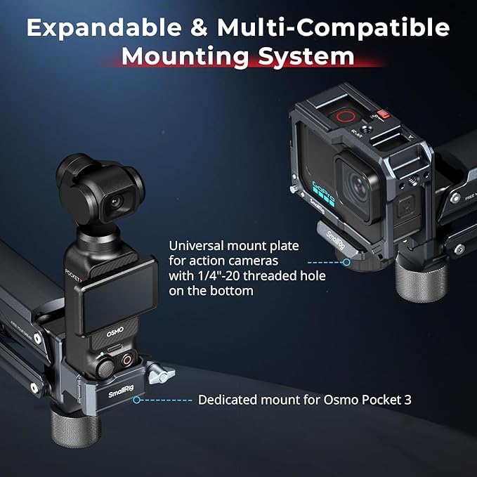 SMALLRIG Mini Shock Absorber Arm, 4-inch Vacuum Suction Cup, Double Spring and Hydraulic Damping, Car Mount for DJI Osmo Pocket 3/Action 6/5 Pro/4, for GoPro Hero13/12/11, for Insta360 X5/4/3-5123