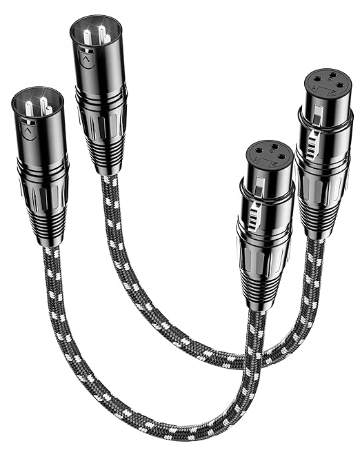 XLR Cables Short, Mic Cord 1ft 2 Pack, Braided Balanced Microphone Cable Male to Female 3 Pin Connector for Microphones, Mixer, XLR Speaker Systems