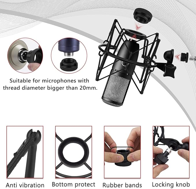 Geekria for Creators Microphone Shock Mount Compatible with AKG P120, P220, P820, Mic Anti-Vibration Suspension Adapter Clamp Mic Holder Clip (Black/Metal)