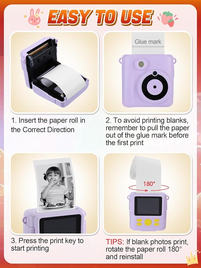 12 Rolls Kids Instant Camera Print Refill Paper - Photo Printer Thermal Paper Rolls, Instant Print Camera Refill Paper for 4 5 6 7 8 9 10 Year Old Girls Boys Birthday Gifts