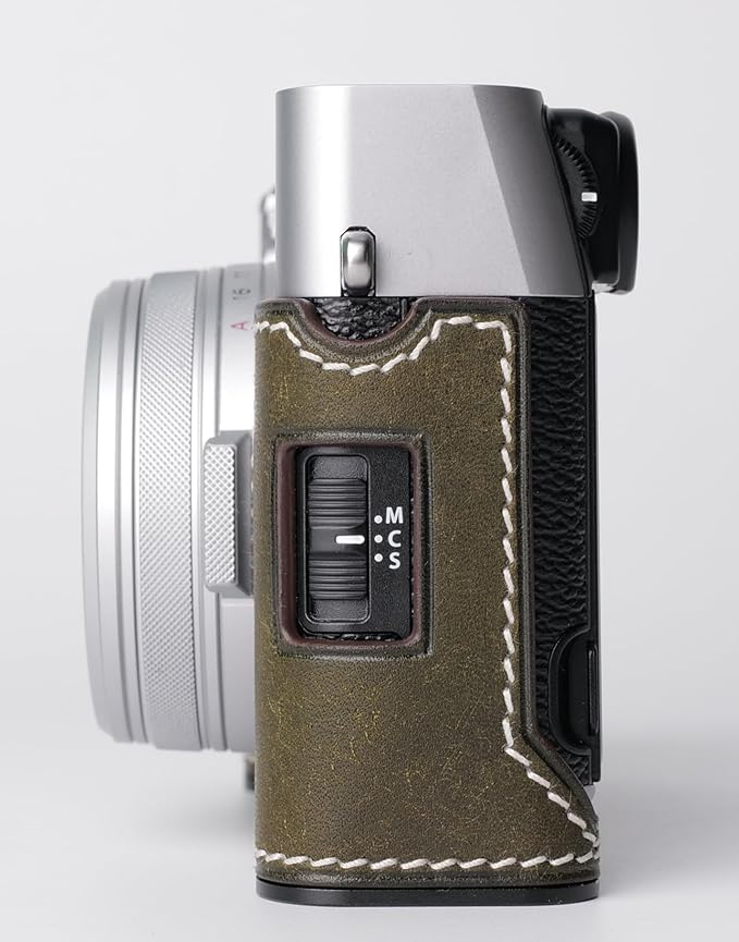 Genuine Leather Camera Half Case for Fujifilm X100VI - Top Layer Cowhide Body + Metal Base Plate - Hand Shank Free Design (Dark Green)