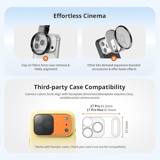 SmallRig Square ND & Black Mist Filter Kit for iPhone 17 Pro, Magnetic Lens Filters with Base Mount, Black Mist Diffusion 1/4 Filter/ND2/ND4/ ND8/ND16/ND32, 6 Pack, Orange- 6072