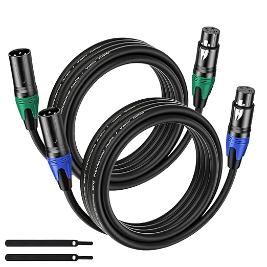 XLR Cable 10FT 2Pack Black- Premium Balanced Microphone Cable 3-Pin XLR Male to Female Mic Speaker Cable, Pure Copper and Plated Conductors