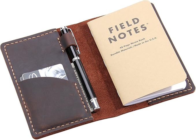 Robrasim Leather Journal Cover for Field Notes, Notebook Cover for Moleskine Cahier, Handmade Vintage Leather Cover for 3.5" x 5.5" Notebooks, Coffee