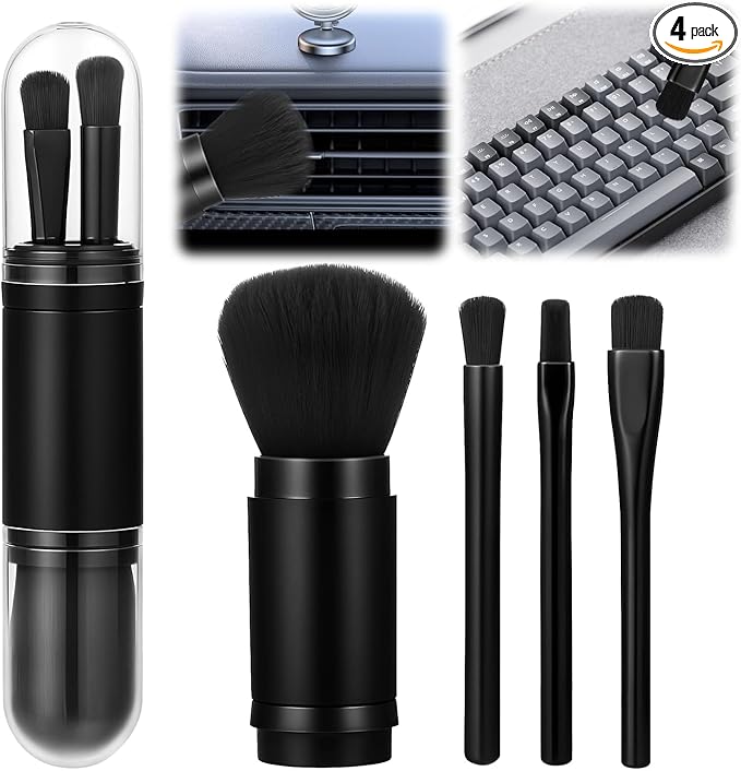 4 Pack Exquisite Duster Brush Kit, Mini Keyboard Cleaning Brushes Kit Model Cleaning Brush Nylon Anti Static Electronic Dust Brushes Efficient Dust Removal for Digital Devices Car Interior