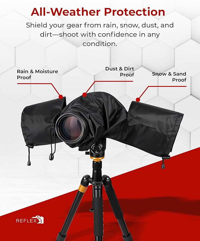 REFLEX CAMERA Universal Protective Waterproof DSLR/SLR Rain Cover with Drawstring Sleeves & Clear Viewing Window for Sony, Canon, Nikon, Panasonic, Lightweight Nylon Protection for All-Weather Outdoor