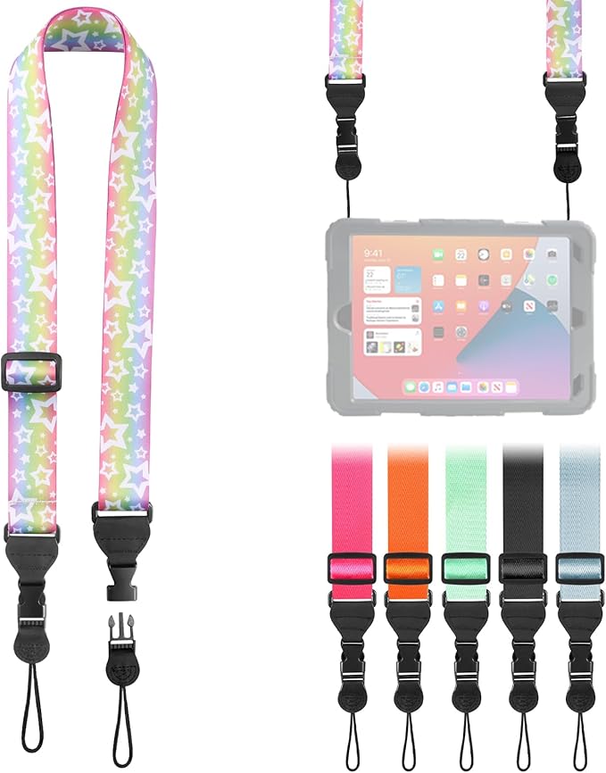 Adjustable Shoulder Strap, Nylon Camera Strap, Comfortable Neck Strap for iPad, Cellphone Tablet, Camera, Laptop, Binocular, Luggage Bag (Rainbow Stars Universal Lanyard)