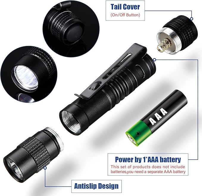Hortsun 20 Pcs Mini Pen Light Flashlights Christmas Gifts for Men Pocket Flashlights Pen with Clip Small LED Handheld Slim Torches Without Battery(3.54 Inch,Black)
