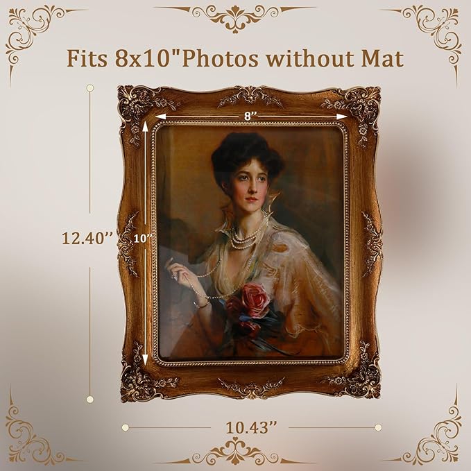 Resin Picture Frames Embossed Vines Design Photo Frame with Easel & Hook Picture Hanging Kit with Glass Front for Tabletop & Wall Hanging Vintage Room Home Decor (Bronze)