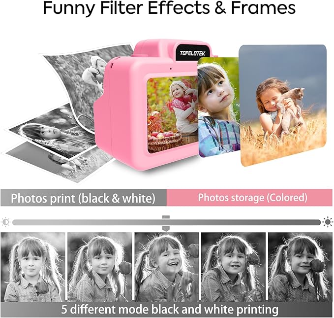 Kids Instant Camera Print Photos Instantly, Toy Camera That Printing Pictures, Instant Prints Cameras Gift for Toddler Girls & Boys Aged 3-12 (Pink)
