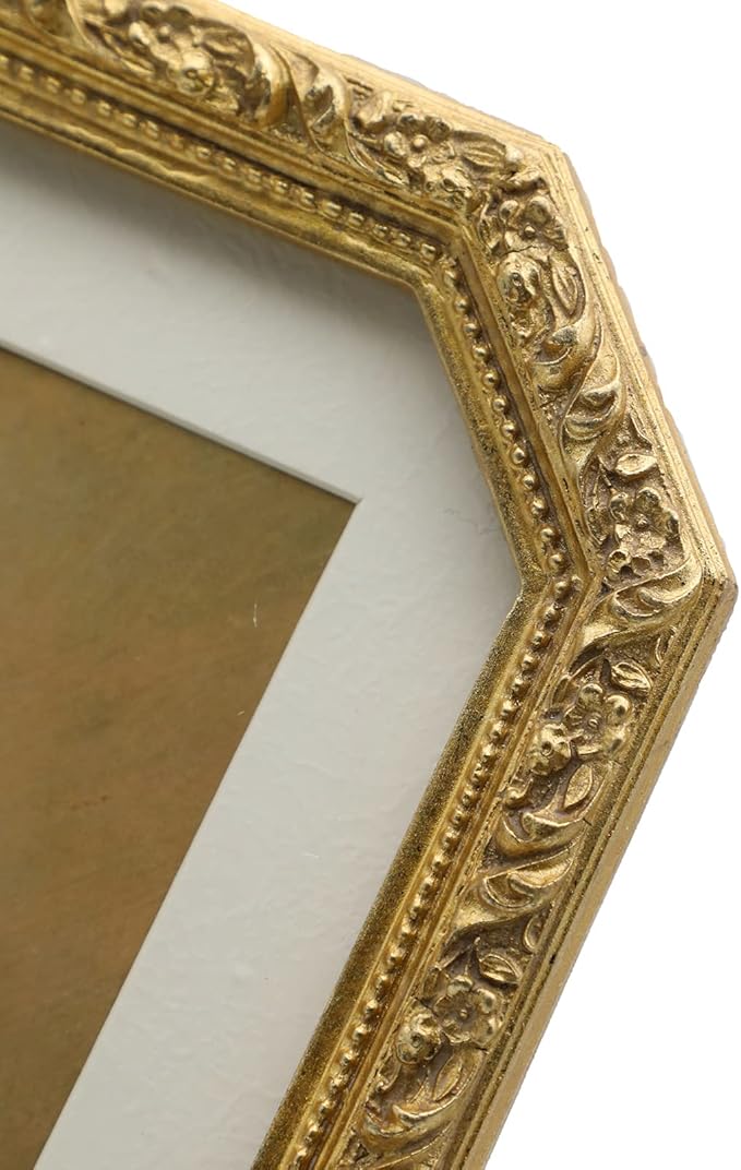 8x10 Vintage Picture Frame, Antique Ornate Gold Octagon Photo Frame with Mat, for Tabletop and Wall Display, Decorative Retro Home Decor, Old Fashioned Photo Gallery Art