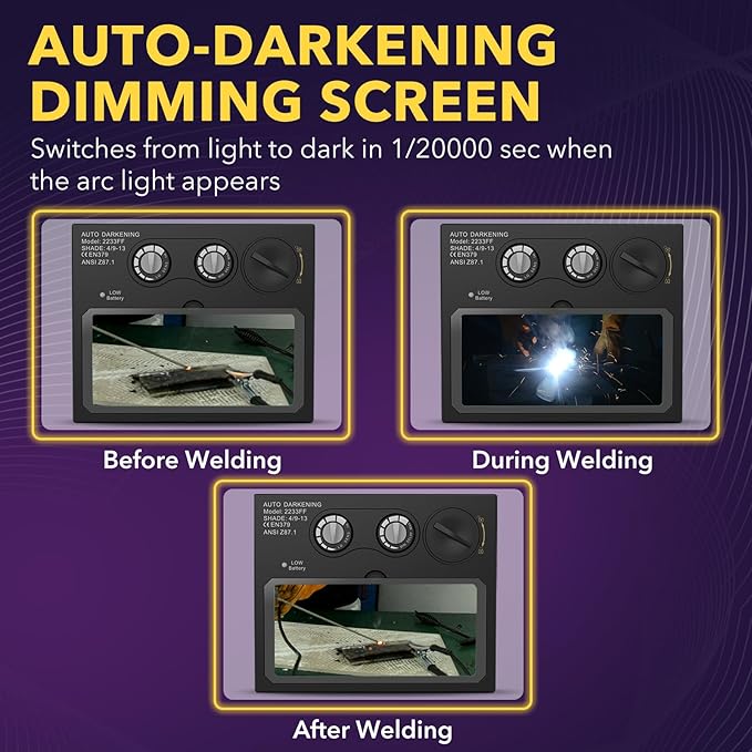 TRQWH HD Auto Darkening Welding Lens 4.33"x3.54" Solar True Color Filter with 2 Arc Sensor Adjustable Shade Range 4/9-13 Replacement Welding Helmet Accessories for TRQWH Welding Hood