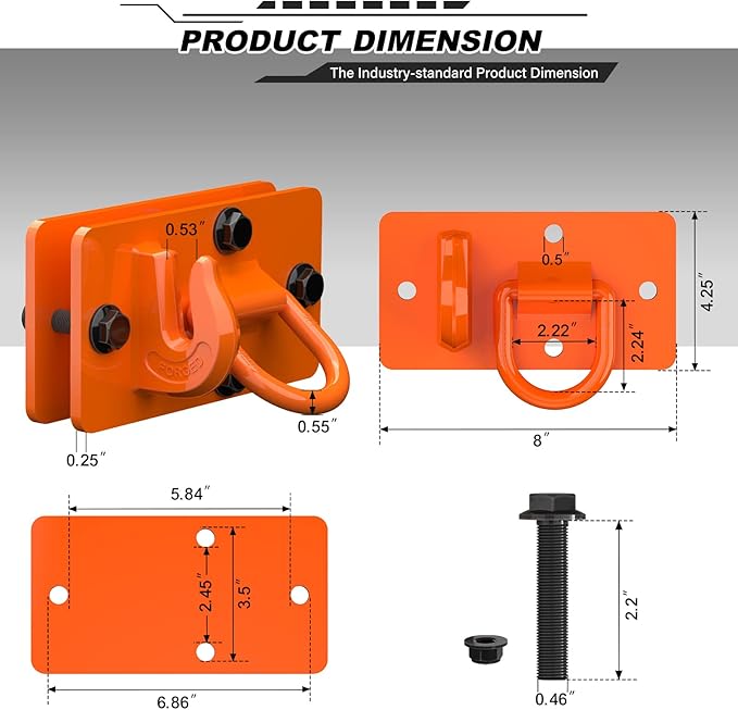 2 Pack Tractor Bucket Hooks with Tie Down Ring, Grade 70 Forged Steel Bolt On Grab Hook Tow Hook Mount with Backer Plate, Work Well for Tractor Bucket, RV, UTV, Truck, Max 15,000 lbs Orange