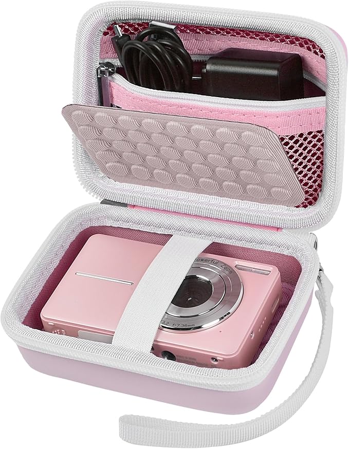Boobowl Digital Camera Case Compatible with CAMKORY/for Lecnippy/for Lecran/for KODAK PIXPRO/for Qumcou/for WONNIE Point & Shoot Cameras, Small Compact Camera Pouch for SD Card Accessories (Pink)