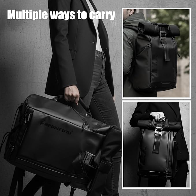 Besnfoto Camera Backpack, Waterproof Travel Camera Bag for Photographer Expandable Roll Top Photography Case for DSLR SLR Mirrorless Camera Fit up to 15.6 inch Laptop with Rain Cover