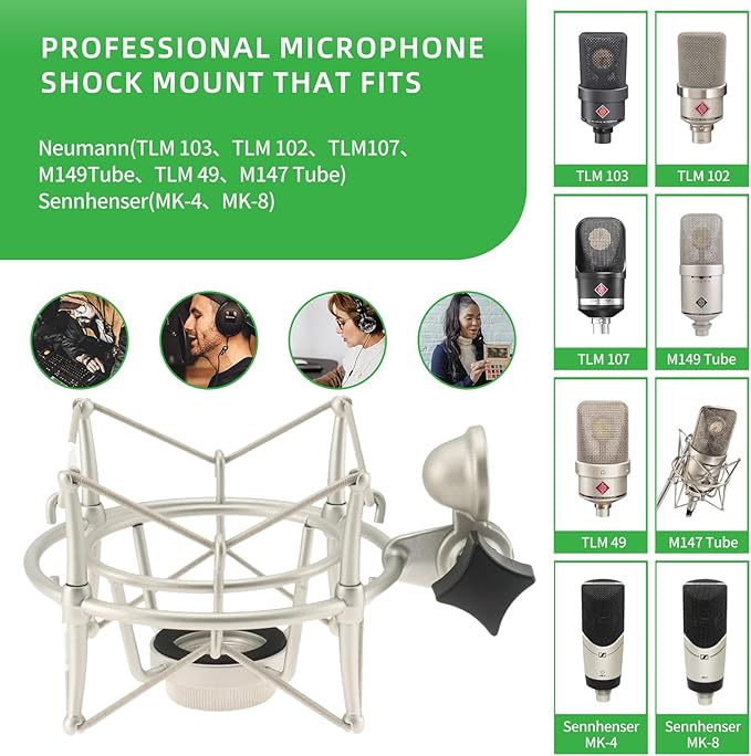 Microphone Shock Mount – Compatible with Neumann TLM 103, TLM 102, M147, M149 & More, Anti-Vibration Isolation for Studio & Broadcast