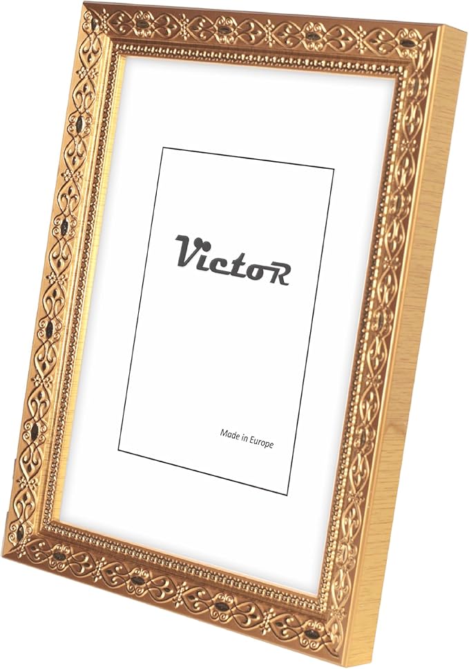 VictoR Picture Frame 6x8 in Gold Vermeer - Antique Picture Frame with shatterproof Acrylic Glass - 6 x 8 Photo Frame Vintage
