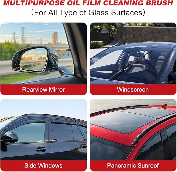 Automotive Oil Film Cleaning Brush New Glass Coating for Windshield Glass Oil Film Remover,Clear Vision Glass Cleaner with Refill for Windshield Improves Clarity and Visibility(1PCS)