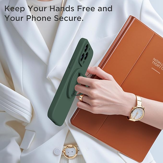 Upgraded Magnetic Phone Grip, Liquid Silicone Soft and Portable, Removable Finger Loop Ring Grip Holder for iPhone, Strong Magnetic Attraction, Compatible with MagSafe Phone Case, Alpine Green