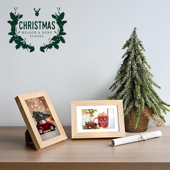 KINLINK 4x6 Frame Natural, Solid Wood 4 x 6 Picture Frame with Acrylic Plexiglass for 3.5x5 with Mat, Tabletop and Wall Display Photo Frames 4x6 Natural, 4 Pack