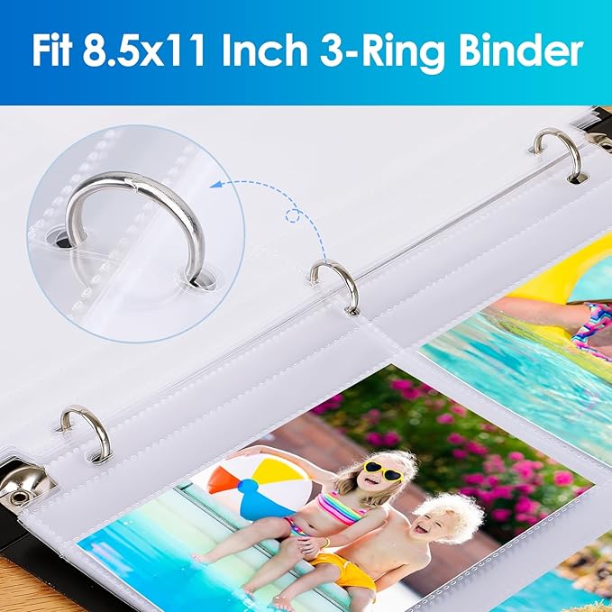 MaxGear 60 Pack 3.5x5 Photo Sleeves for 3 Ring Binder (480 Pictures), Heavy-Duty Archival Page Protectors, 4-Pocket Clear Photo Album Refill Pages, Plastic Seed Binder Pages 8.5x11, Acid-Free