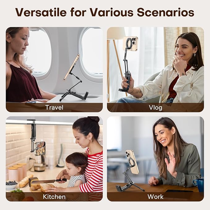 OMOTON 360°Rotating for MagSafe Tripod, New Upgrade with 1/4" Screw Arca, Adjustable Magnetic Phone Tripod for iPhone 17/16/15 Pro Max Air, Foldable Selfie Stick Fits Vlog, Gym, Travel Essentials