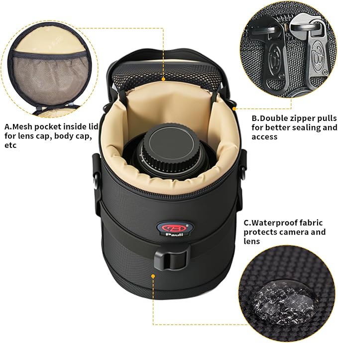 BPAULL Camera Lens Case, Lens Pouch DSLR Camera Lens Bag Fits for Canon Nikon Pentax Sony Olympus Panasonic and Other Camera Lens