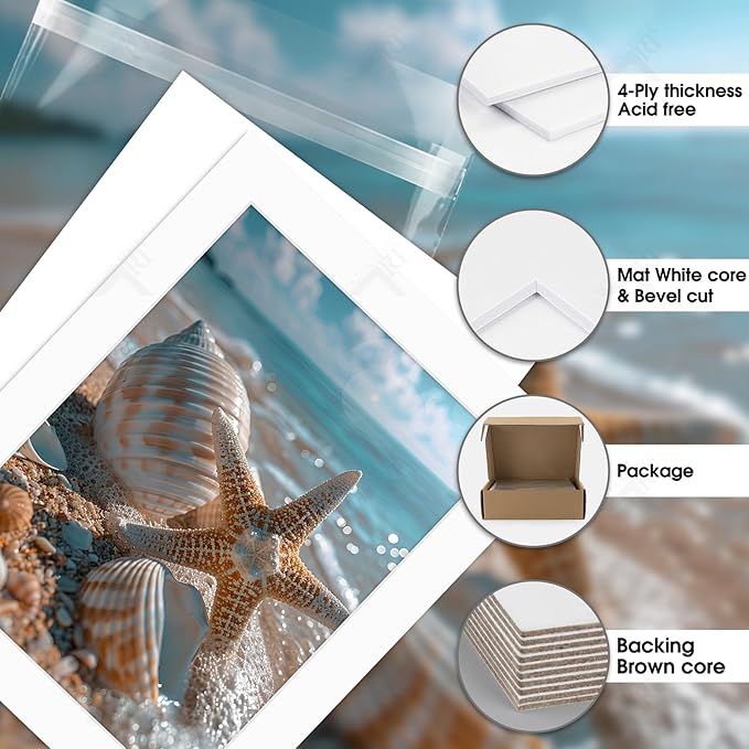 Golden State Art, Acid Free, Pack of 25, 11x14 White Picture Mats Mattes with White Core Bevel Cut for 9x12 Photo + Backing + Bags