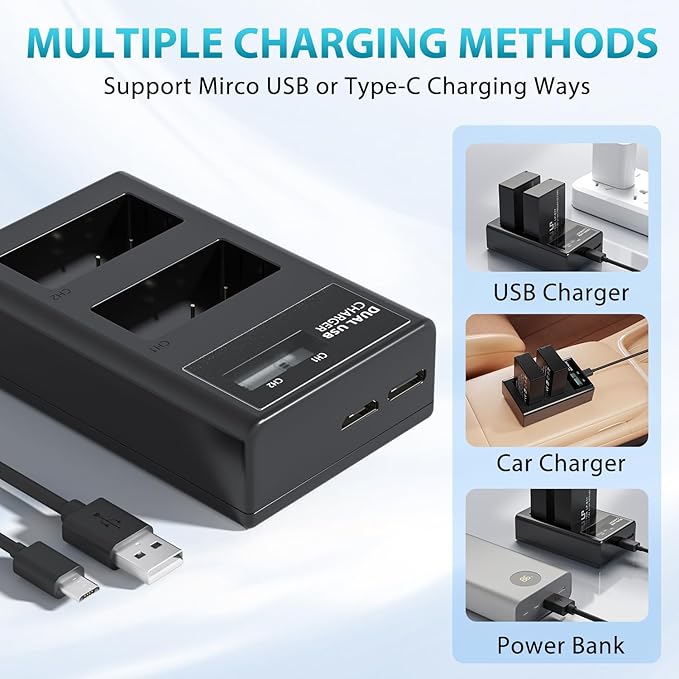 LP LP-E17 Battery Charger, LCD Display & USB-C Dual Slot Charger Compatible with Canon EOS Rebel T7i, T6i, T6s, SL3, SL2, 77D, 9000D, 8000D, 800D, 760D, 750D, 200D, M6, M5, M3, Kiss X8i DSLR Cameras