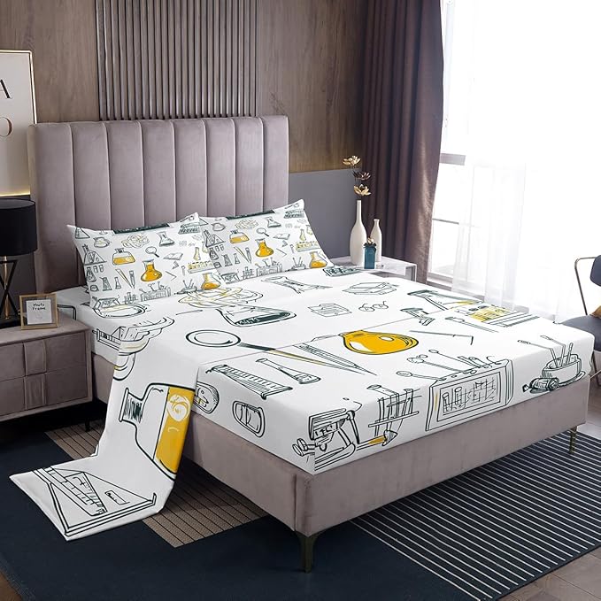 Erosebridal Science Formula Bed Sheets Set Chemical Subject Theme Sheet Set for Boys Girls Math Equation Sheets Teens Kids Math Science Fitted Sheet Mathematics Formula Flat Sheet King Size