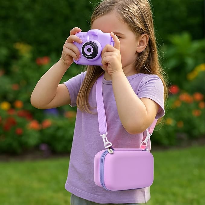 Kids Instant Print Camera Case for ESOXOFFORE Digital Video Cameras with 3 Rolls Paper Refill, Toddler Film Camera Storage Holder Bag with Mesh Pocket for Thermal Paper Accessories (Box Only)- Purple